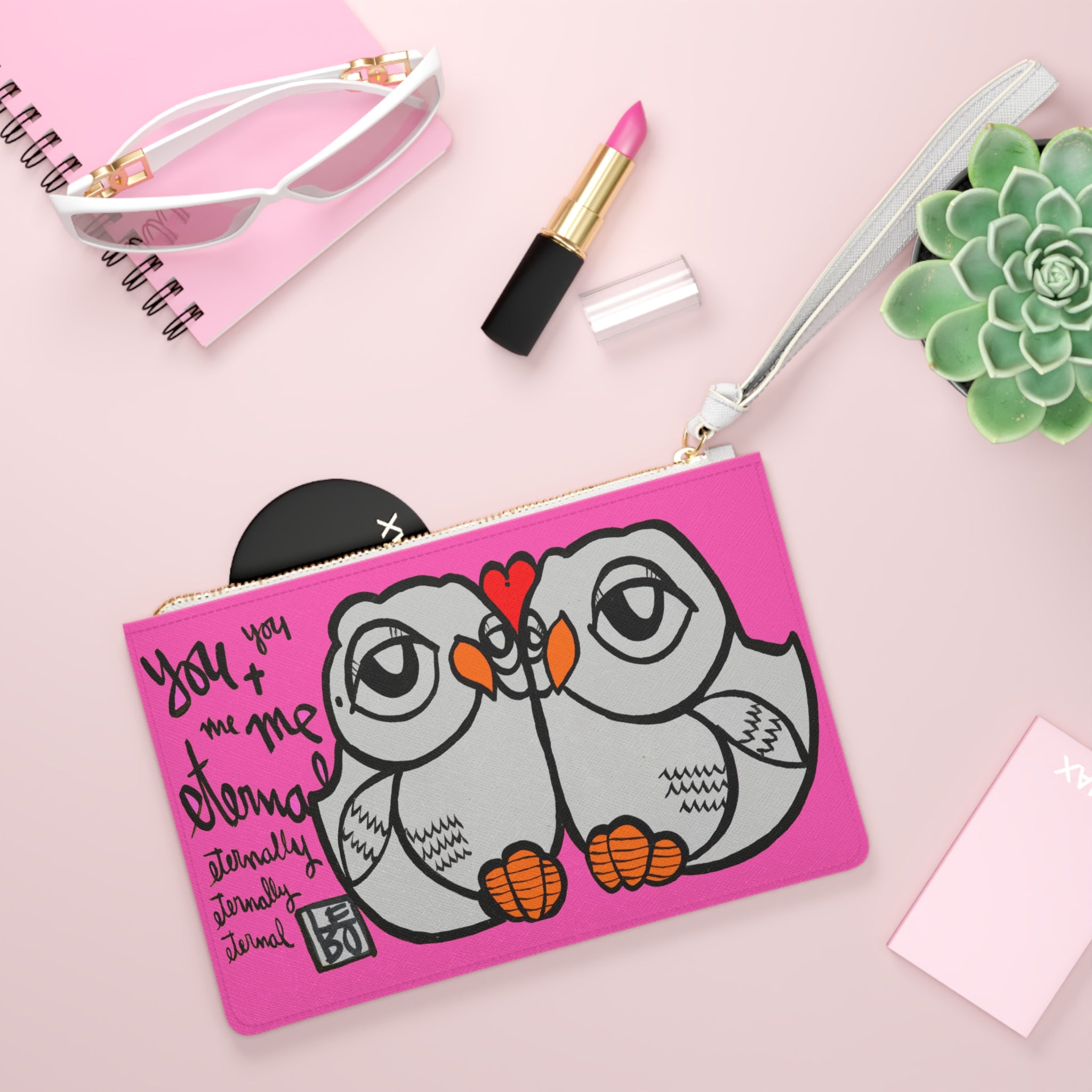 You and Me Eternally - Pink Edition - Lebo Leather Clutch Bag