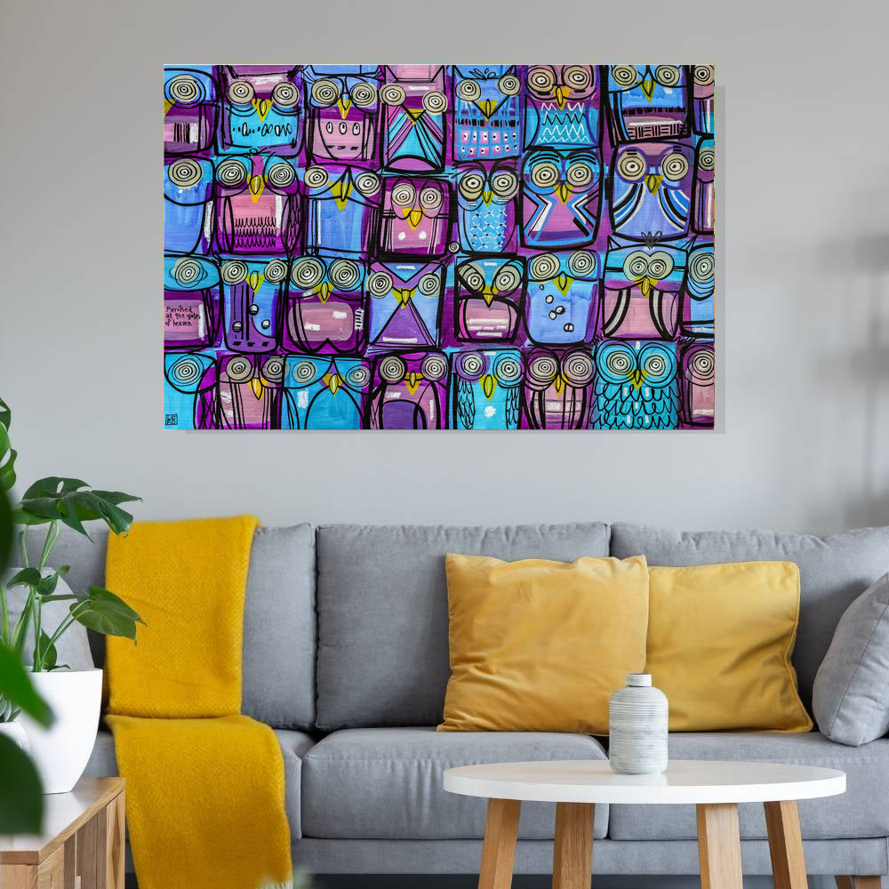 A Purple Parliament of Owls - Lebo Brushed Aluminum Artbond