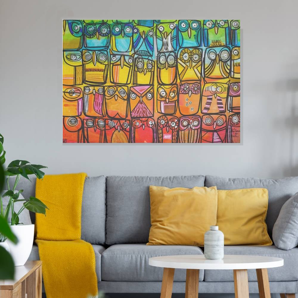 A Parliament of Rainbow Owls - Lebo Brushed Aluminum Artbond