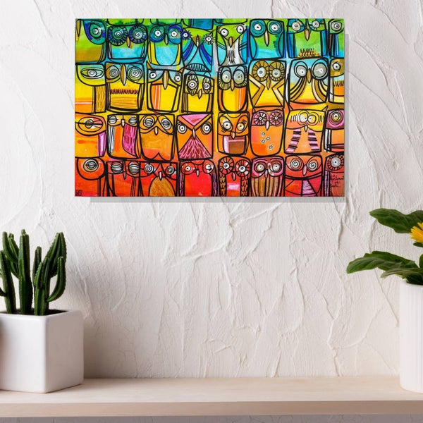 A Parliament of Rainbow Owls - Rainbow Collection - Lebo Steel Mineral Print